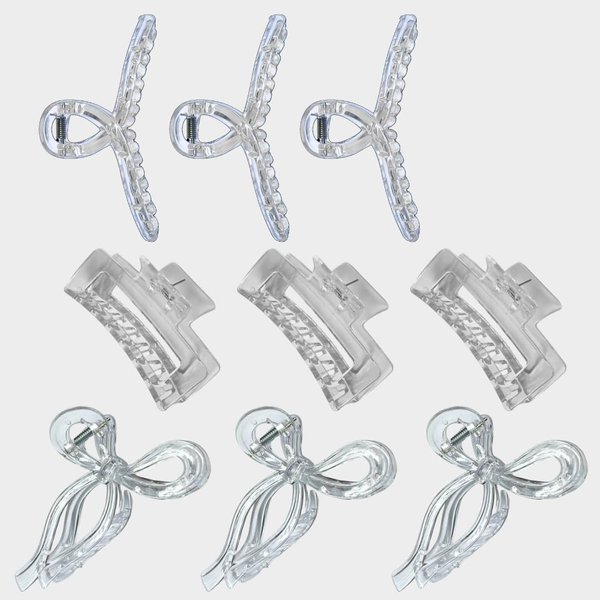 Premium Plastic Hair Claw Clips 11cm, Set of 8, Secure Hold, Non-Slip, Fashionable Design, Suitable for All Hair Types (9PCS - Transparent White)