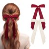 2Pcs Silky Satin Hair Bows for Women Hair Clip Hair Ribbon Ponytail Holder Accessories Slides Metal Clips Hair Bow for Girls Toddlers Teens Kids-Beige/Red