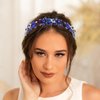 Formery Sparkly Blue Rhinestone Headband Pearl Flower Hairband Party Prom Wedding Handmade Crystal Beads Headpiece for Women and Girls