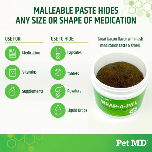 Pet MD Wrap A Pill Bacon Flavor Pill Paste for Dogs - Create a Pocket to Hide Pills and Medication - 59 Servings