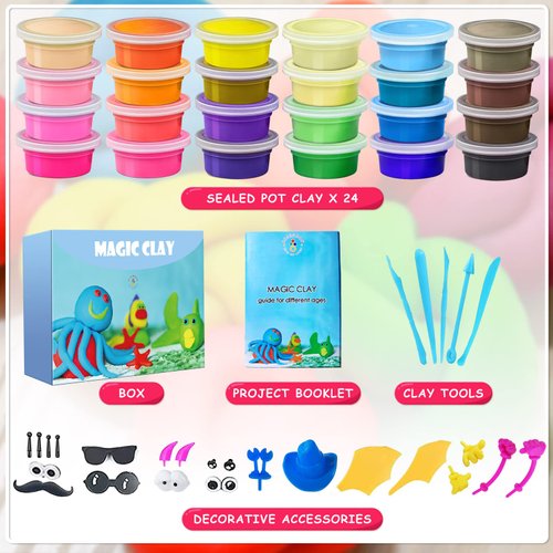 Modeling Clay Kit - 24 Colors Air Dry Ultra Light Soft & Stretchy DIY Molding Clay with Tools, Kids Art Crafts Gift for Boys & Girls Age 3-12 Year Olds