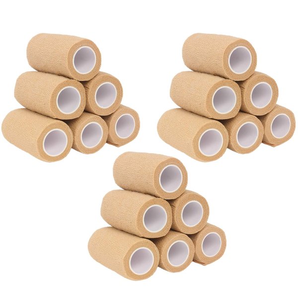 Ever Ready First Aid Self Adherent Cohesive Wrap Bandages, 4 inches x 5 Yards for First Aid, Sprains, Swelling, Sports, Pets, Tan – 18 Count