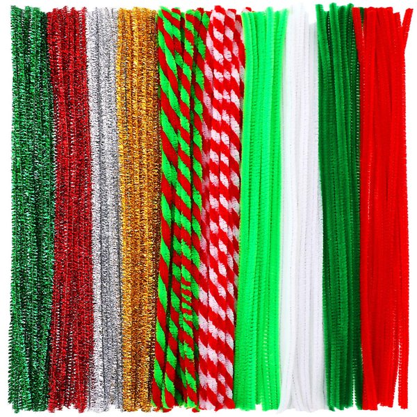 Pangda 240 Pieces Christmas Stripe Pipe Cleaners Glitter Chenille Stem for DIY Crafts Art Supplies (10 Colors)