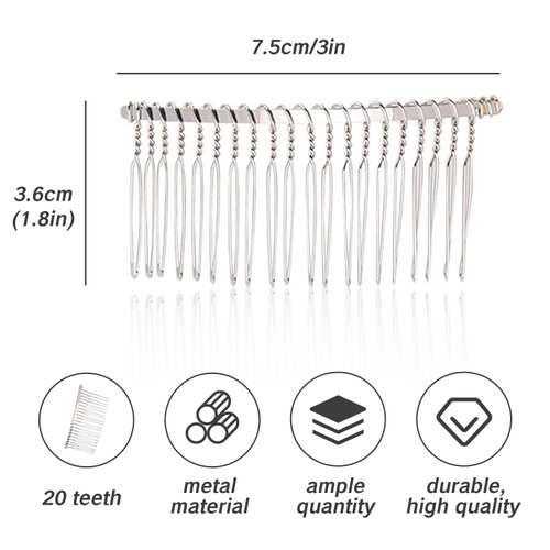YAFIYGI 10 Pieces Bridal Veil Comb Silver Hair Comb Bridal Hair Comb Metal Hair Combs for Women Wedding Veil Comb 20 Teeth Bridal Hair Comb Decorative Hair Clips for Fine Hair White K