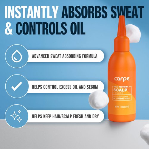 Carpe New Sweat Absorbing Scalp Powder - Non Aerosol Dry Shampoo for Women & Men - Residue Free Oily Hair Treatment - Use Between Washes