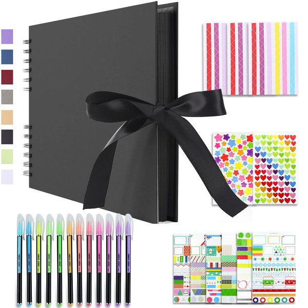 Vienrose Scrapbook Photo Album DIY Set Scrap Book Album Hardcover Pictures Book 11x8 Inches 80 Black Pages for Wedding Birthday Christmas Mother's Day