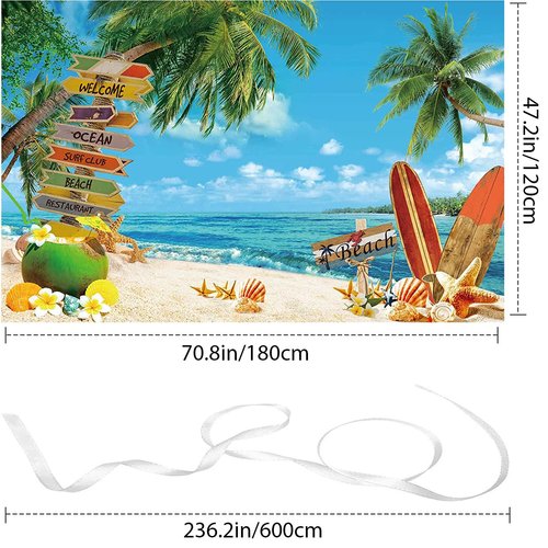 Summer Beach Backdrop Summer Hawaiian Beach Backdrop Seaside Surfboard Portrait Photography Background Aloha Luau Birthday Party Decorations Supplies