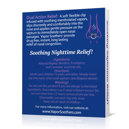 Vapor Soothers Nasal Dilator Clips, Instant Nasal Congestion Relief, Nighttime Lavender, 14 Count, Drug-Free