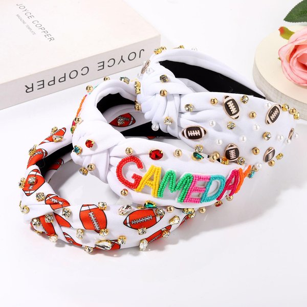 NVENF Game Day Accessories for Women Football Headband Crystal Pearl Knotted Headbands Game Day Football Mom Hair Accessories Sport Team Spirit Accessory Party Favors Gifts (Pattern B)