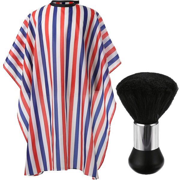 Borogo Professional Hair Cutting Cape with Neck Duster Brush, Salon Barber Cape, Hairdressing Accessories (Multicolor Stripe)