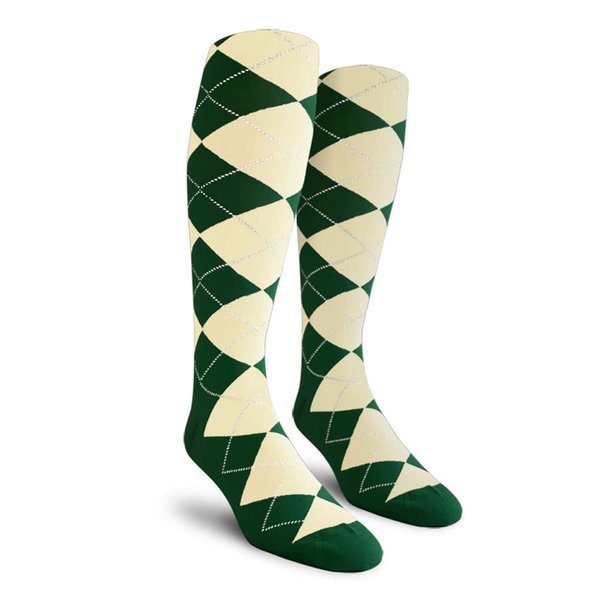 Golf Knickers Colorful Knee High Argyle Cotton Socks For Men Women and Youth - CCC: Dark Green/Natural - Ladies
