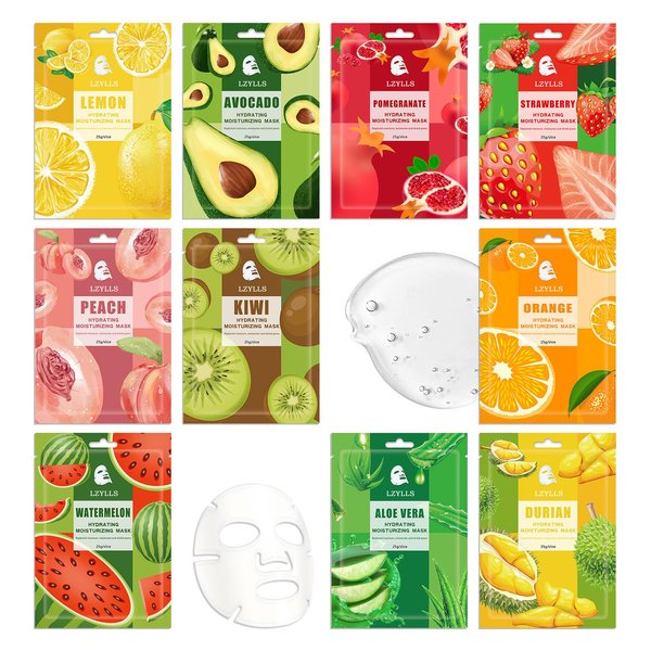 LZYLLS 22 Pack Sheet Face Mask Set,Moisturizing Long Lasting Facial Sheet Masks Combo,Hydrating Face Masks for All Skin Types