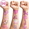 8 Sheet (96Pcs) Pink Pastel Temporary Tattoos for Girls, Birthday Party Decorations Supplies Party Favors Tattoo Sticker Style Sweet Gift for Kids Cute Prizes Themed