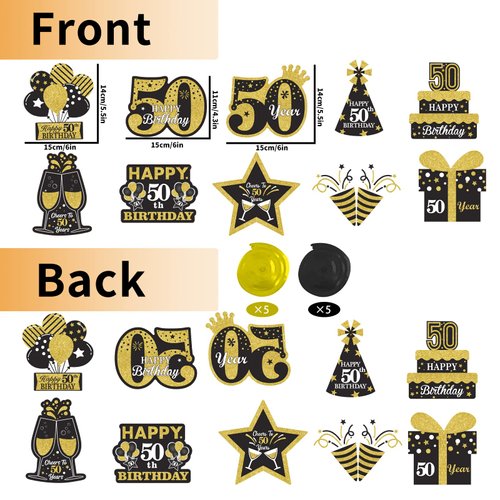 50th Glitter Black Gold Birthday Banner Party Decorations, Happy 50th Birthday Decorations Hanging Swirls Banner Honeycomb Centerpieces for Men Women Happy 50 Years Old Bday Party
