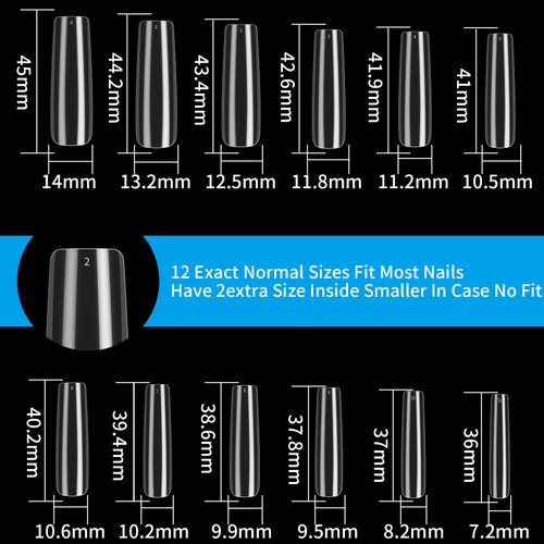woshilaoDS 240 Pcs Clear Full Cover Nail Tips, Nail Tips for Acrylic Nails Professional, Coffin Nail Tips Fake Nails, False Ballerina French Acrylic Nail Tips Extension for Salon Manicure Home DIY