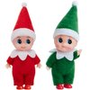 JOYIN 2PCS Christmas Elf Plush Doll, Red and Green Tiny Elf Doll with Clothes and Belt Pattern Soft Plush Christmas Accessories for Christmas Holiday Decorations, Christmas Dress-Up Party.