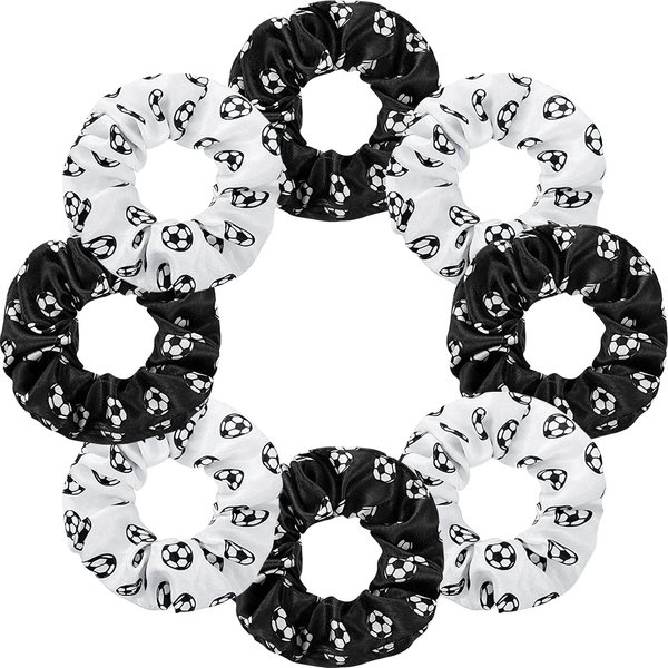 8 Pieces Soccer Hair Scrunchies Soccer Hair Ties No Crease Soccer Hair Scrunchies Soccer Hair Accessories Elastic Hair Bands Ponytail Holders for Girls Women Players Soccer Teams (White, Black)
