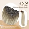 Sunny Clip in Hair Extensions Human Hair Ash Blonde Ombre Sunkissed Blonde Clip in Human Hair Extensions Double Weft Ombre Human Hair Clip in Extensions 7Pcs 120G 14inch