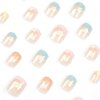 RikView French Tip Press on Nails Short Fake Nails with Flowers Design Colorful Nails Clear Press on Nails Square Acrylic Nails