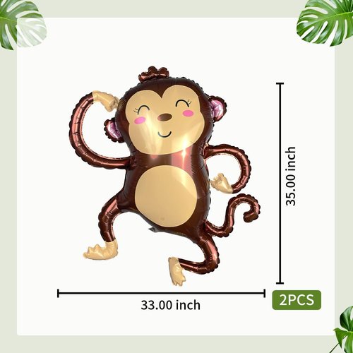 Foil Helium Adorable Monkey Shaped Jungle Safari Animal Balloons for Wildlife Theme Birthday Supplies Party Decorations（2 Pieces）