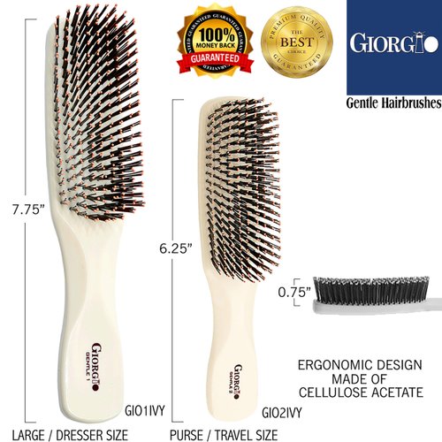 Giorgio GIO1IVY Gentle Dresser Size Detangle Brush - Wet Hair Brush & Hair Massager for Hair Growth - Pro Detangling Brush for Sensitive Scalps - Anti Static Ionic Hair Brush (7.75", Ivory)