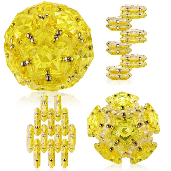 RoomyRoc Magnetic Fidget Sphere - Pentagons Magnets Balls - 12 Piece Set - Crystal Golden - Magnet Fidgets Toy - Creativity Beyond Imagination, Inspirational, Recreational, Desk Toys for Adults