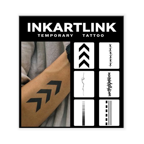 INKARTLINK Tattoo Tech, 6 Sheets Semi Permanent Tattoo, Adult Art Design Temporary Tattoos, Lasts 1-2 Weeks, Waterproof, Realistic Look, No Adhesive, No Reflection (Men Line Design)