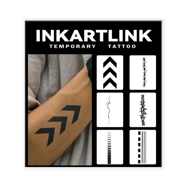 INKARTLINK Tattoo Tech, 6 Sheets Semi Permanent Tattoo, Adult Art Design Temporary Tattoos, Lasts 1-2 Weeks, Waterproof, Realistic Look, No Adhesive, No Reflection (Men Line Design)