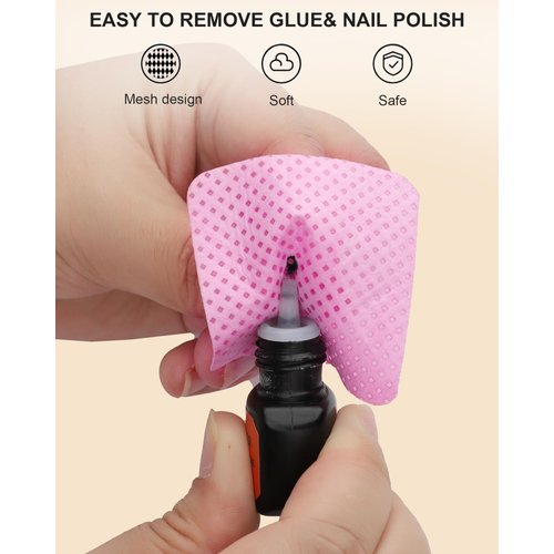 Rolybag Lint Free Nail Wipes 400Pcs Nail Polish Remover Wipes Eyelash Extension Glue Wipes Lint Free Wipes for Lash Extensions and Nail Art Supplies (Pink)