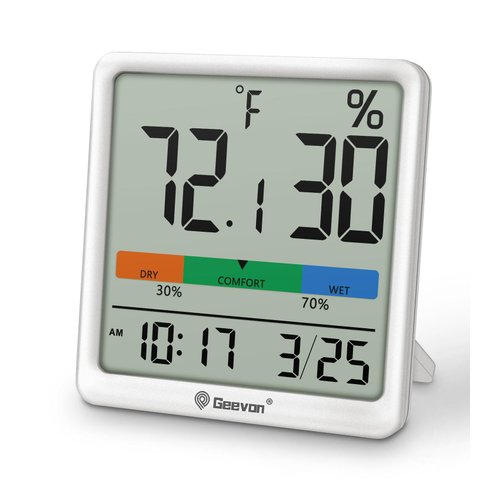 Geevon Digital Indoor Thermometer Hygrometer, Wireless Temperature Humidity Meter with Comfort Index, 1*AAA Battery, Calendar, Small Room Temperature Monitor for Home, Greenhouse, Bedroom, White