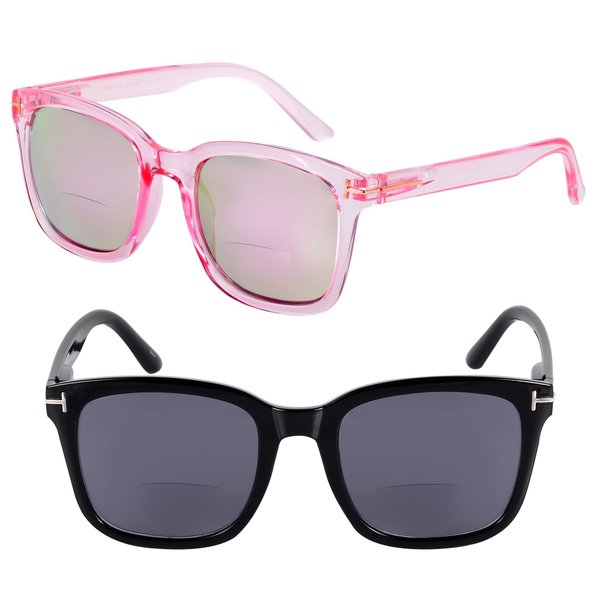 Mass Vision 'The Jet Setter' 2 Pair of Womens Fashion Bifocal Reading Sunglasses (Jet/Glacier Pink, 2.5, multiplier_x)