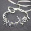 Oriamour Bridal Headpiece Wedding Crystal Headband With Leaves and Freshwater Pearl Hair Accessories For Bride Flower Girl (Silver)