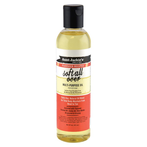 Aunt Jackie's Flaxseed Recipes Soft All Over, Multi-Use Oil for Hair and Body, Enriched with Flaxseed, Avocado, Coconut Oil and Marshmallow Root, Bottle 8 Fl Oz