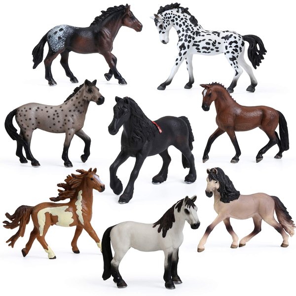 UANDME 8PCS Big Horse Mare and Stallion Toy Figures, Plastic Figurines, Horse Animal Toys for Girls and Boys, Horse Club Cake Topper Party Decoration