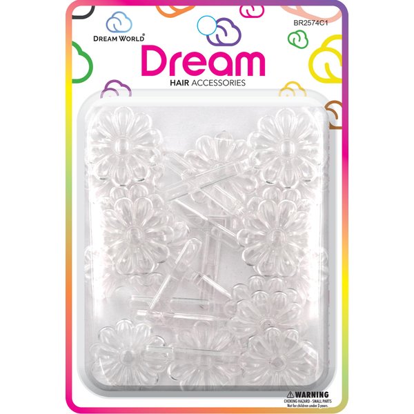 Dream World Self Hinge Barrette Daisy Clear 12 Piece Pack BR2574C1