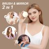 RHOS Folding Brush with Mirror for Women,Men and Kids-Small Brush with Mirror for Purse,Small Pocket Hair Brush with Soft Nylon Bristles-Portable Hair Brush with Mirror for Travel(Beige)