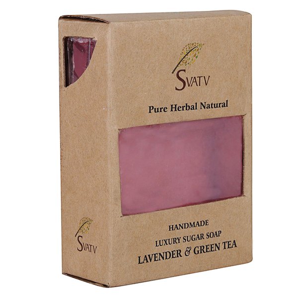 SVATV Handcrafted Soap with natural, soothing herbs of LAVENDER & GREEN TEA I For Men and Women | Kosher & GMP Certified Soap | Traditional Ayurvedic Herbal Soap for all skin type - 125g