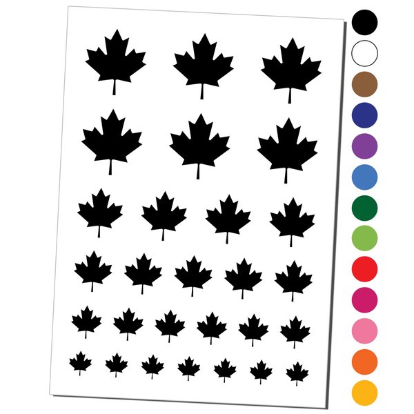Canada Maple Leaf Temporary Tattoo Water Resistant Fake Body Art Set Collection - Dark Green (One Sheet)