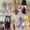5 Pcs Floral Hair Scarf Scrunchies Bowknot hair ribbons Hand Bands Elastic Ropes Ponytail Holder Printed Flower Bow Scrunchy Soft Scarf Hair Ties for Women Girls