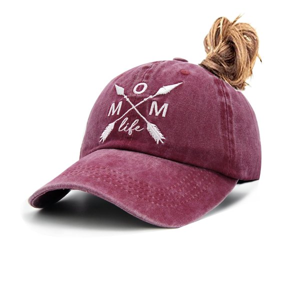 LOKIDVE Mom Life Arrow Ponytail Hat Messy High Bun Distressed Baseball Cap
