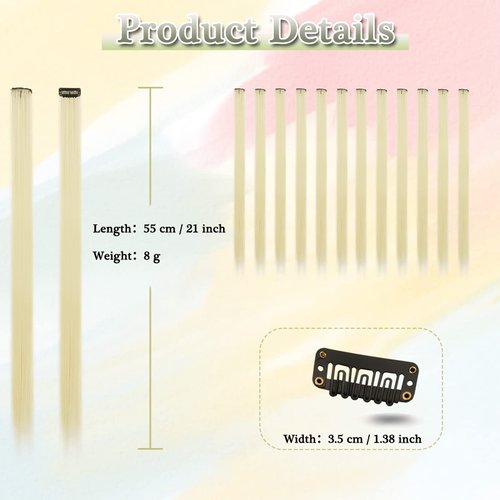 BARSDAR Colored Hair Extensions, Blonde Clip in Hair Extensions 12 PCs Colorful Highlights Straight Synthetic Clip in Hairpieces for Women Kids Girls Daily Party Halloween-22'' Platinum Blonde