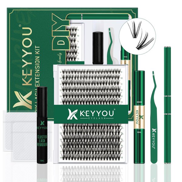 DIY Lash Extension Kit KEYYOU 300Pcs Individual Eyelash Extension Kit 30D 0.07C Curl 9-18MIX Lash Clusters Kit with Lash Glue Remover Applicator Easy to Use for Beginners(Kit-30D-0.07C,9-18MIX)