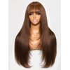 Sunber Yaki Straight 4x2 Lace Closure Chocotlate Brown Yaki Straight with Bangs None Lace Front Wigs 12A Brazilian virgin Hair Wigs with Curtain Bangs Glueless Full Machine Made 180% Density 22Inch