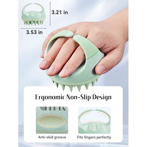 HEETA Scalp Massager with Soft Silicone Bristles for Hair Growth, Dandruff Removal, and Scalp Relaxation - Shampoo Brush for Wet or Dry Hair (Green & Purple)