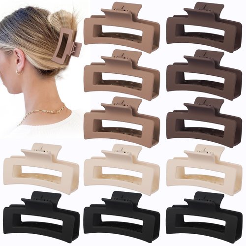 Sisiaipu 3.5 Inch Medium Hair Claw Clips 12 Pcs Square Claw Clips for Thick and Thin Hair Rectangular Rectangle Hair Clips Jaw Clips Bulk Hair Accessories for women and Girls - Brown