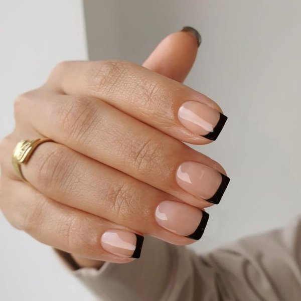 30 PCS Black French Tip Press on Nails Short Square Nails,SXVME Fake Nails Glue on Nails Short,Acrylic Nails False Nails,Stick on Nails Gel Nails Press ons