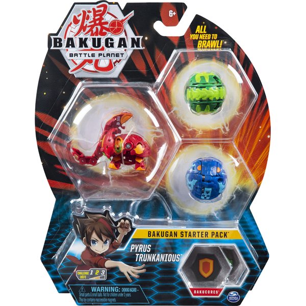 Bakugan Starter Pack 3-Pack, Pyrus Trunkaious, Collectible Action Figures, for Ages 6 and up
