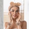 Face Wash Headband and Wristband Set | Spa Headband and Wristband Set Combination | Essential Beauty Routine Accessory | Bunny Ears Headband | 3-Piece Set | Coral Fleece | For Women and Girls