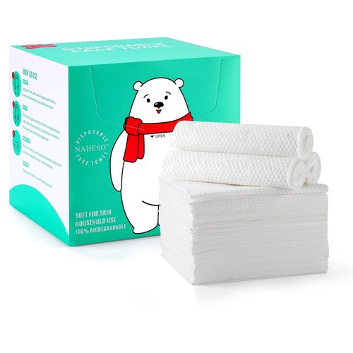 NAHESO Disposable Face Towels,Oversize Ultra-thick and Cloud-Soft,Wet and Dry,Makeup Removal Wipes,Sensitive Skin Friendly,Multipurpose Cleaning Cloth Tissue for Skincare (10x12inches 55Count)