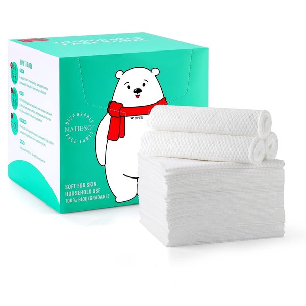 NAHESO Disposable Face Towels,Oversize Ultra-thick and Cloud-Soft,Wet and Dry,Makeup Removal Wipes,Sensitive Skin Friendly,Multipurpose Cleaning Cloth Tissue for Skincare (10x12inches 55Count)